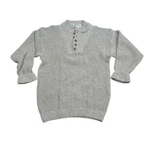 Vintage Eddie Bauer Sweater Men's Small Beige Mid Knit Henley 90s Button Cotton
